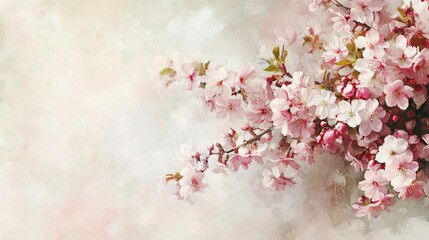Dreamy Pink and White Cherry Flower Clusters on Soft Background