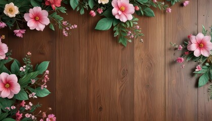 Fototapeta premium Whimsical floral patterns on a wooden surface, wood, illustrations, floral patterns