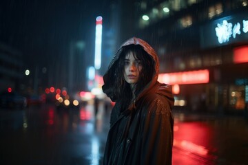 City portrait rain street.