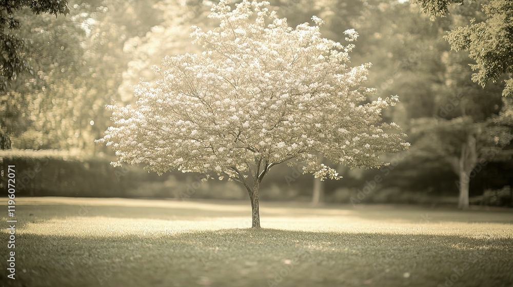 Poster serene blurred image of tree in a natural park setting