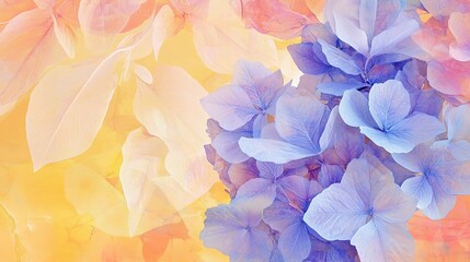 Beautiful Abstract Purple and Pink Flowers on Yellow Background