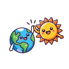 illustration of the planets Earth and Sun high fiving each other symbolizing the balance of nature