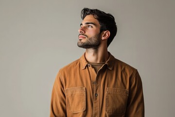 Fototapeta premium Stylish Young Man in Casual Outfit Posing Against a Neutral Background