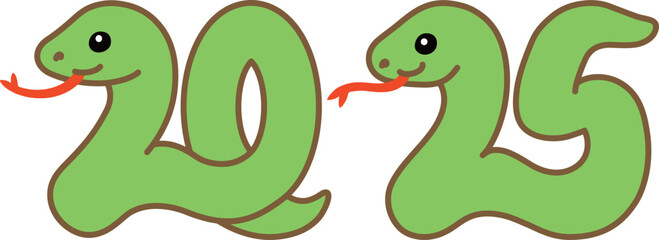 西暦2025年の巳年の蛇のカラーイラスト
