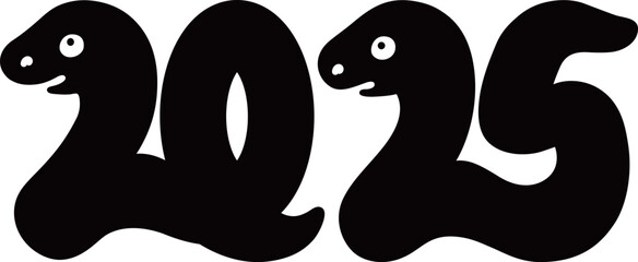 西暦2025年の巳年の蛇のモノクロイラスト