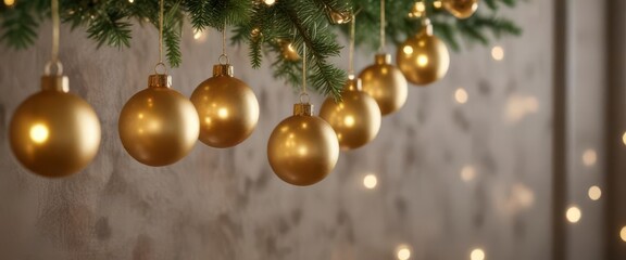 Hanging Christmas ornaments with golden lights ,  decoration,  ornament