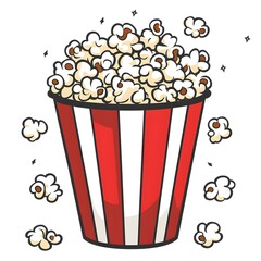 2d Entertainment icon popcorn in a bucket cartoon emblem symbol of this snack for the movies on a white background
