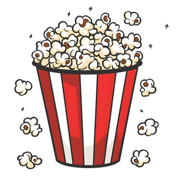 2d Entertainment icon popcorn in a bucket cartoon emblem symbol of this snack for the movies on a white background