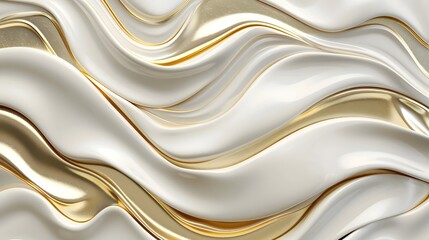 Obraz premium 3D white gold waves wallpaper style photorealistic