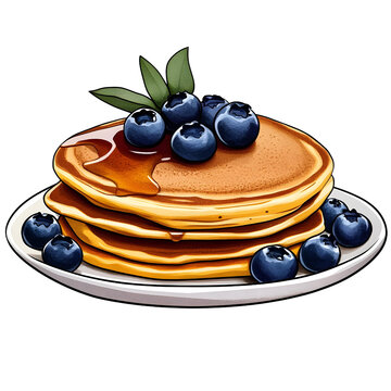 recommend clip art: delicious pancakes with blueberries and syrup illustration