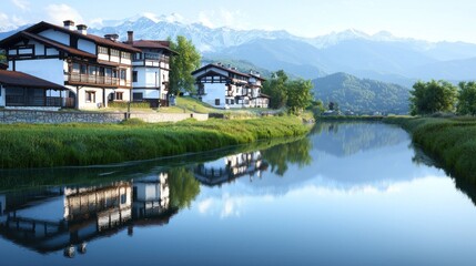 Fototapeta premium Mountain Village by the River