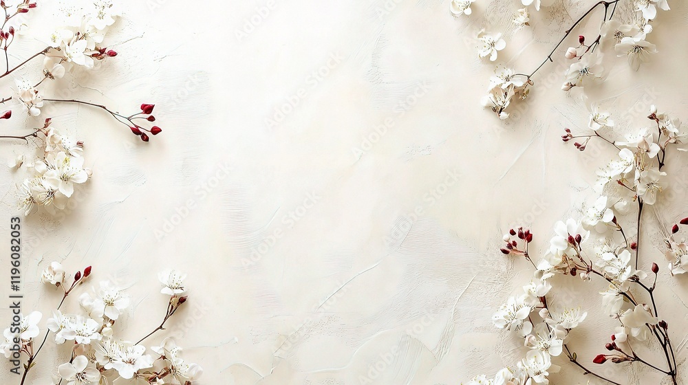 Poster delicate floral motifs in soft spring background with subtle lines