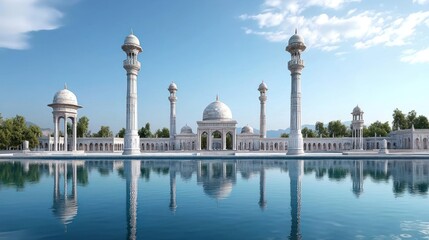 Fototapeta premium Serene White Palace Reflecting in Calm Water