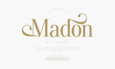 Madon typography beauty fashion elegant minimalist serif italic fonts decorative wedding vintage retro logos. Minimal luxury font alphabet logo. Vector illustration