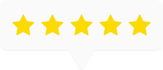 Five star rating isolated on white background. Review and rate us concept