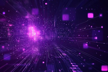 Naklejka premium Colorful digital abstract background with glowing particles and lines creating a futuristic atmosphere in a dark setting. Generative AI