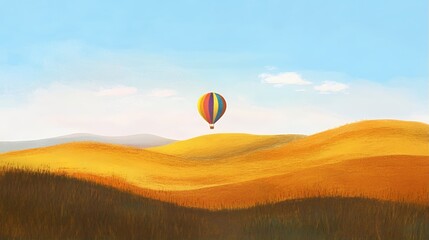 Fototapeta premium Hot Air Balloon Over Golden Fields Landscape