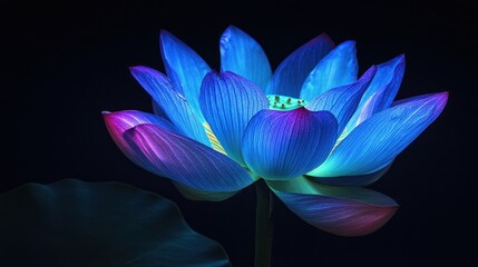 blue lotus flower, against a black background