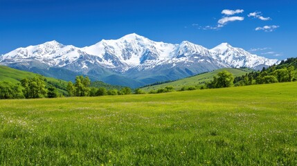 Fototapeta premium Snow-capped Mountains and Wildflower Meadow