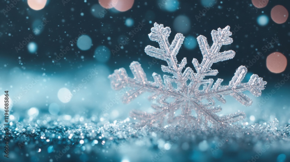 Poster delicate snowflake captures light perfectly, creating a radiant display among sparkling surroundings