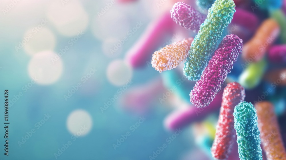 Aufkleber detailed view of vibrant bacteria rods displaying unique shapes and structures, revealing the comple