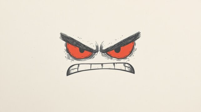 Angry cartoon face with red eyes and furrowed brows.