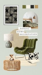 Green interior design mood board collage