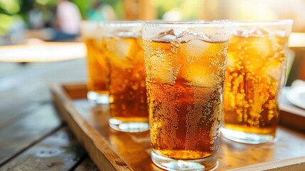 Refreshing Glasses of Iced Cola with Bubbles on a Sunny Day