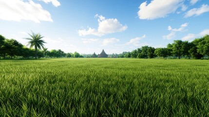 Obraz premium Tranquil Temple in Lush Green Field