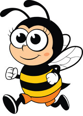 A vibrant cartoon vector of a cheerful bee running