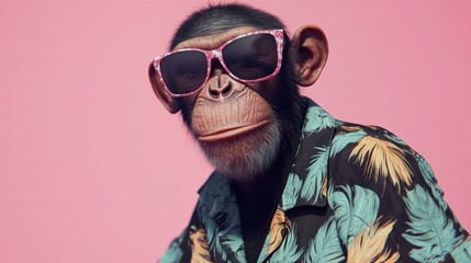 Chimpanzee in Sunglasses and Hawaiian Shirt