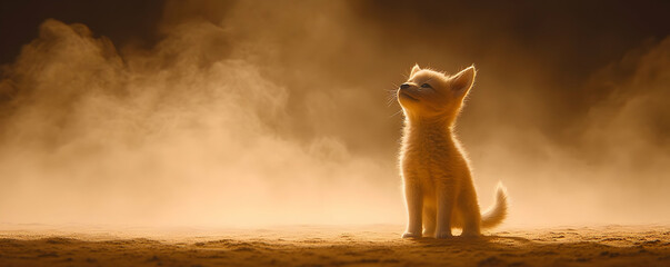 Golden Puppy in Dust: Digital Illustration