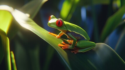 Naklejka premium Red-eyed Tree Frog on a Leaf