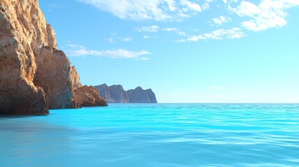 Fototapeta premium Serene seaside view with cliffs and clear blue water.