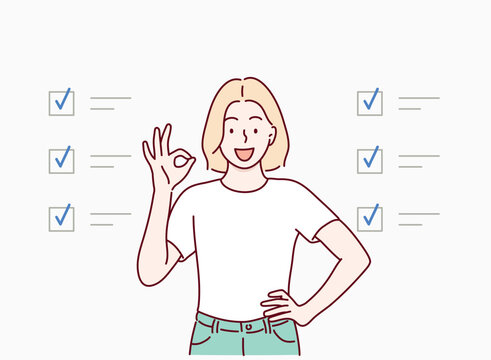 Task checklist, clipboard with to do list checkmark, task management to track work completion. Hand drawn style vector design illustrations.