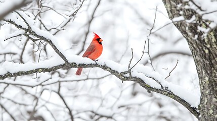 A Cardinal's Winter Perch: A Snowy Serenity