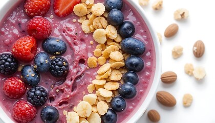Delicious Berry Smoothie Bowl with Granola and Almonds: A Perfect Blend of Sweetness and Nutrition