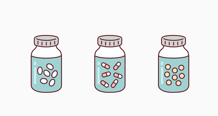 Medicine bottle and pill capsule Medical. Hand drawn style vector design illustrations.