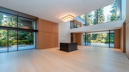 Fototapeta premium Modern interior design showcase luxury residence open space forest views contemporary concept