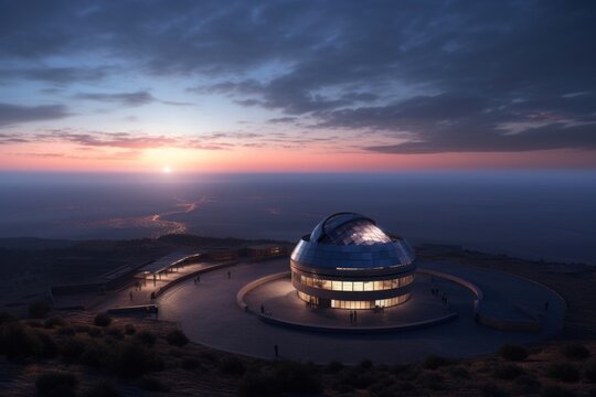 Planetary observation Extremely Large Telescope architecture observatory landscape. - Powered by Adobe