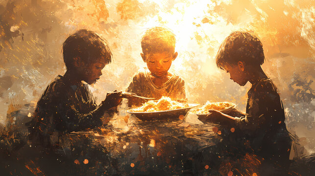 Hungry starving children. generative ai design concept. starweave. illustration. Starweave. Illustration