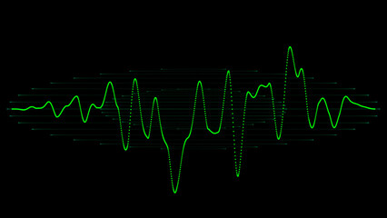 Visual representation of a wave on an oscilloscope screen, waveform, electronic, technology, monitor, screen, display.