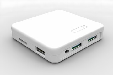 Sleek White Portable Technology Device with Multiple Ports