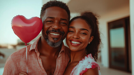 valentine's day couple with heart-shaped balloons
