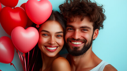 valentine's day couple with heart-shaped balloons