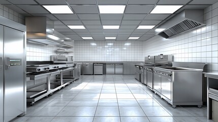 Obraz premium Modern stainless steel commercial kitchen interior.