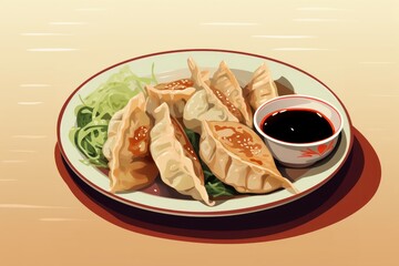 Japanese gyoza dumpling lunch plate.