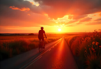 Obraz premium Serene Sunset Landscape Road Photograph ai generated