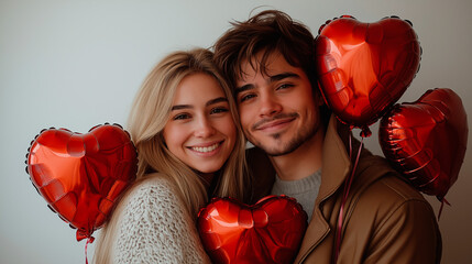 valentine's day couple with heart-shaped balloons