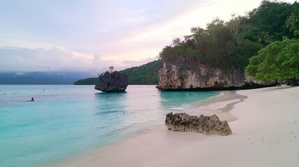 Naklejka premium Tranquil Tropical Beach at Sunset